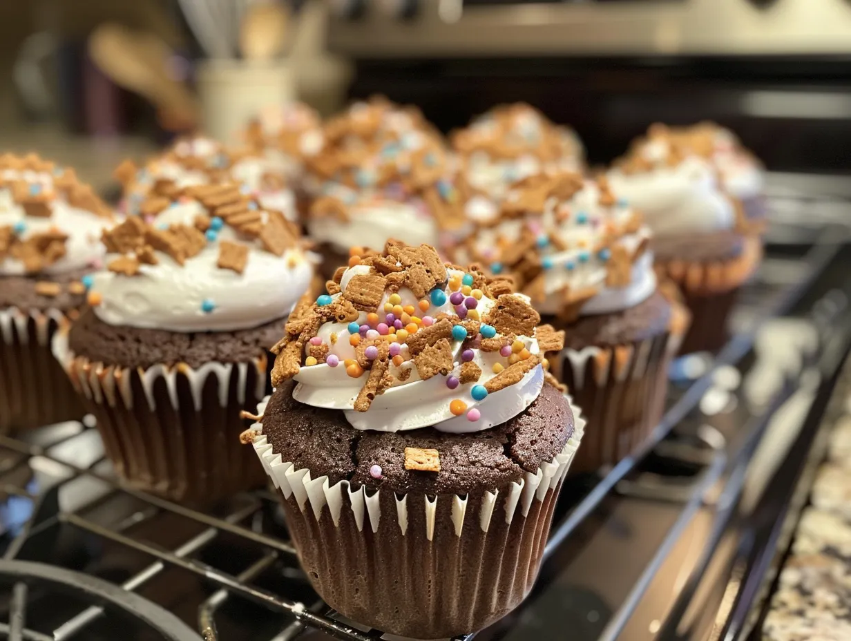 Finished Decadent Chocolate Smores Cupcakes