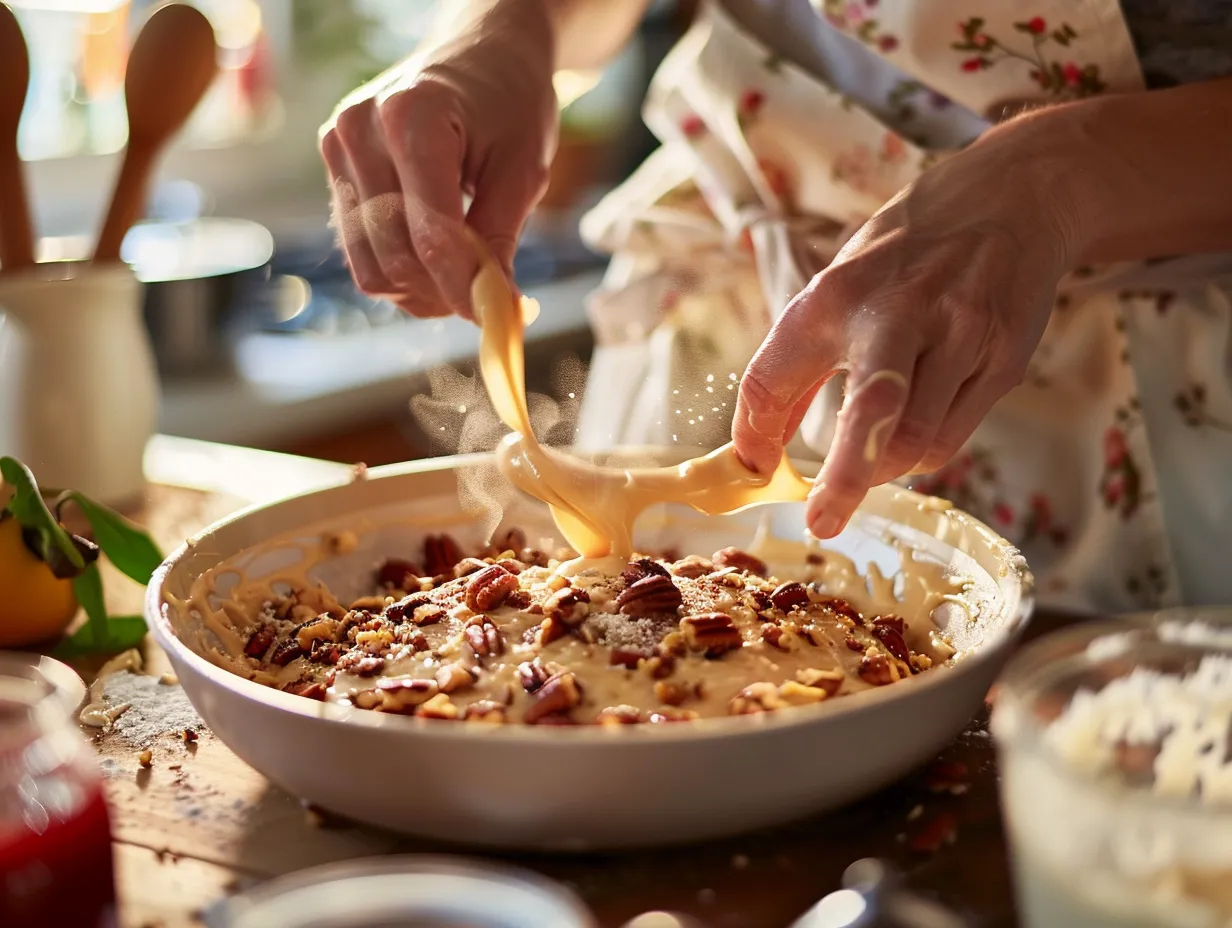 Steps for making Caramel Banana Pecan Cake