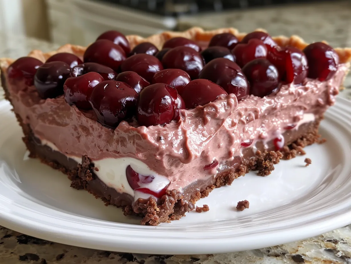 A Slice of No-Bake Chocolate Cherry Cream Pie