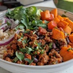 A vibrant sweet potato taco bowl