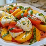 A vibrant tomato peach burrata salad