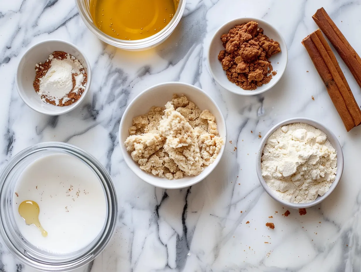Autumn baking ingredients for pumpkin spice crumb cake