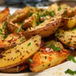 Baked Garlic Parmesan Potato Wedges on a Plate