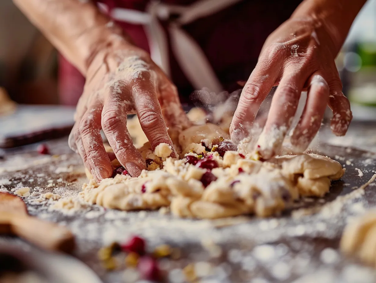 Step-by-step process of baking cranberry pistachio shortbread cookies