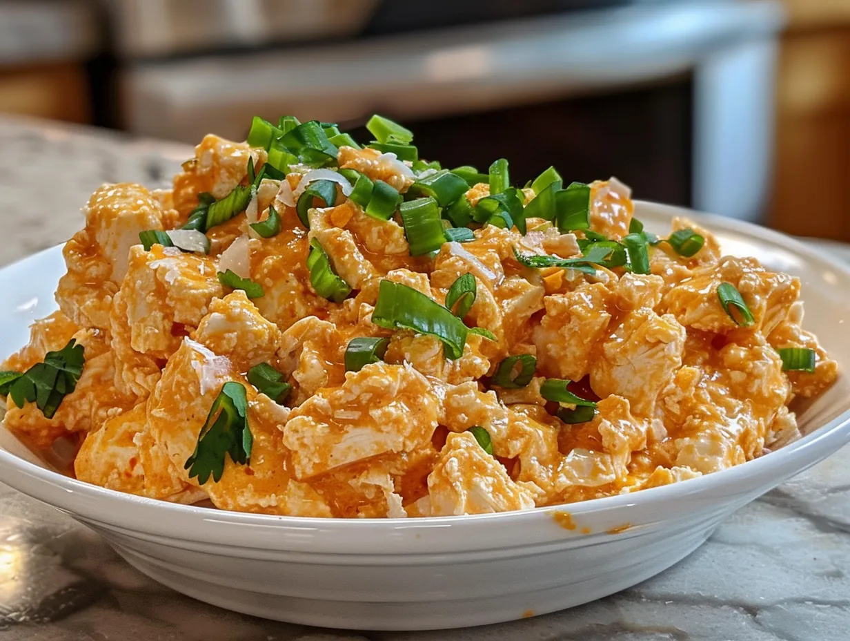 buffalo chicken cottage cheese bowl close up