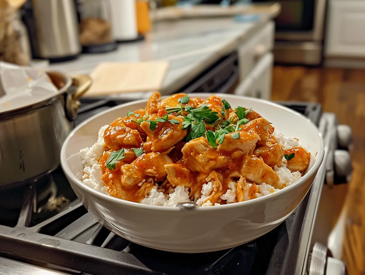 buffalo chicken cottage cheese bowl final product