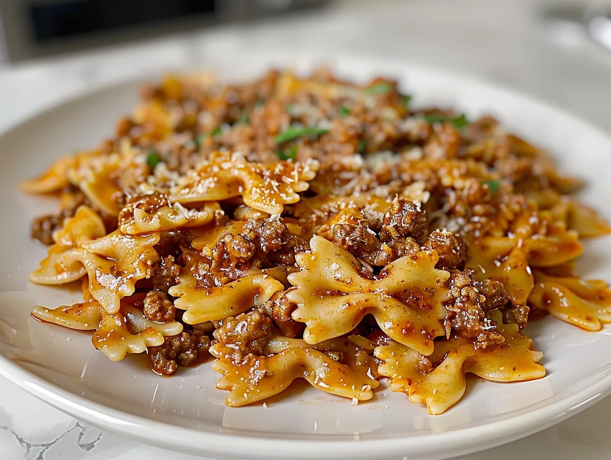 Cheesy Bowtie Pasta With Ground Beef