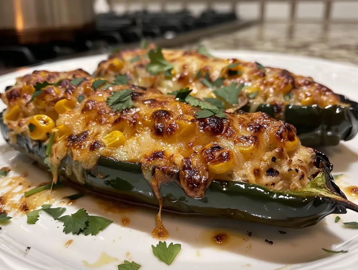 Easy Cheesy Chicken and Corn Stuffed Poblano Peppers Recipe