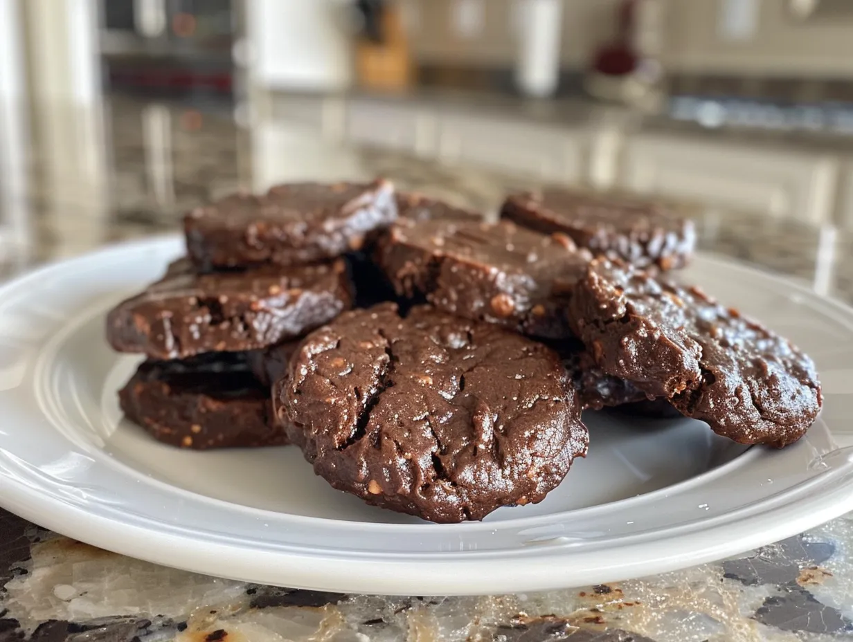 Chewy Fudge Cookies on a Plate