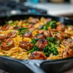 Chicken Sausage Broccoli and Orzo Skillet Recipe