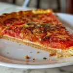 Close up of authentic italian tomato pie on a plate