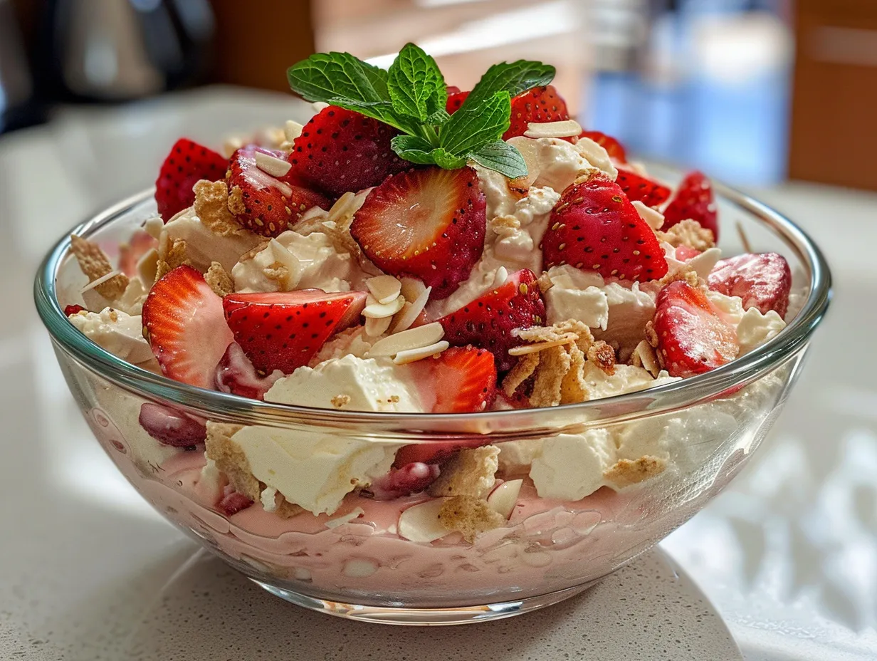 Creamy Strawberry Cheesecake Salad on a Display Table