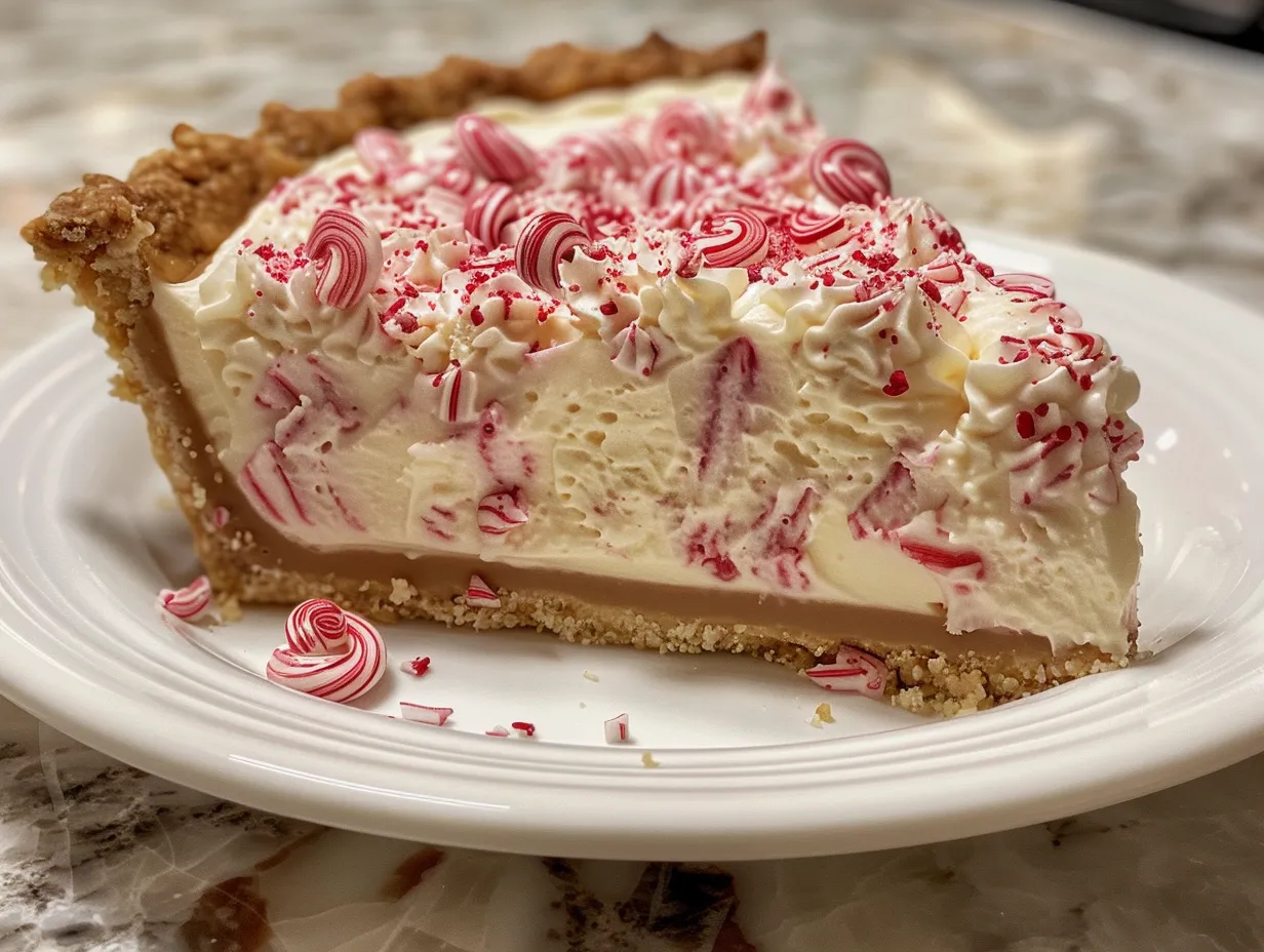 Decadent White Chocolate Peppermint Cheesecake Mousse Pie