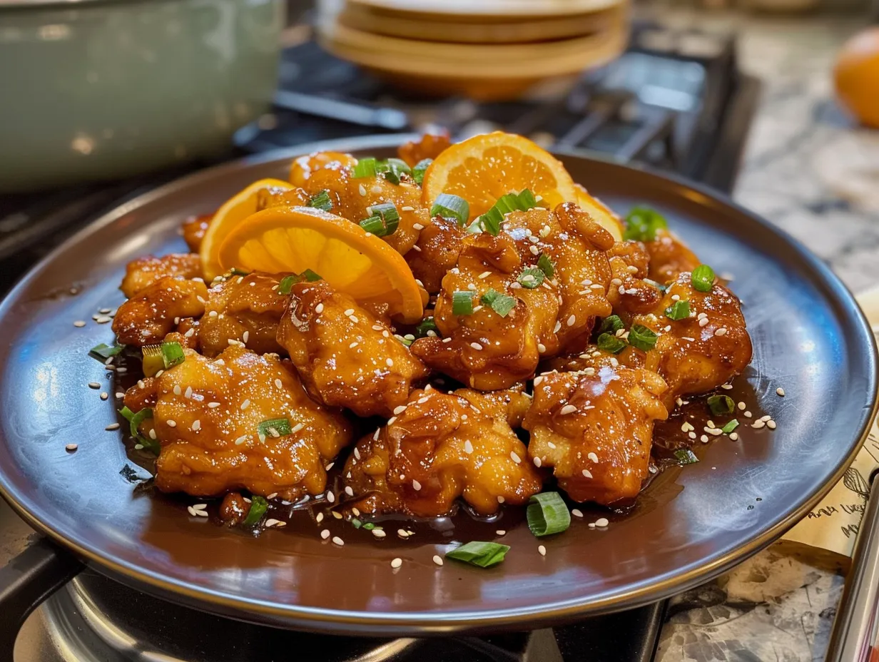delicious baked orange chicken ready to eat