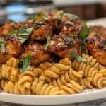 garlic butter chicken over cheesy cajun rotini