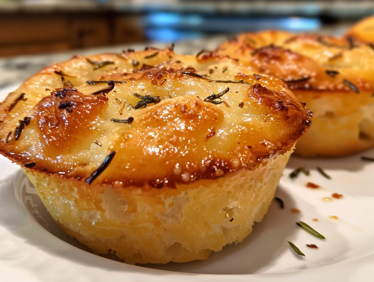 golden crust garlic rosemary focaccia muffins