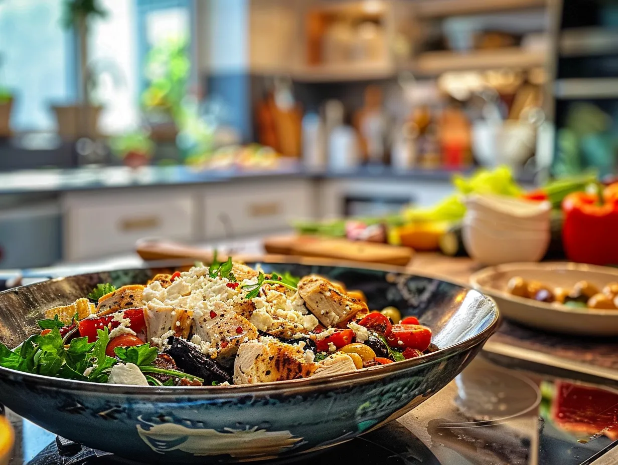 delicious low carb greek chicken bowl ready to eat