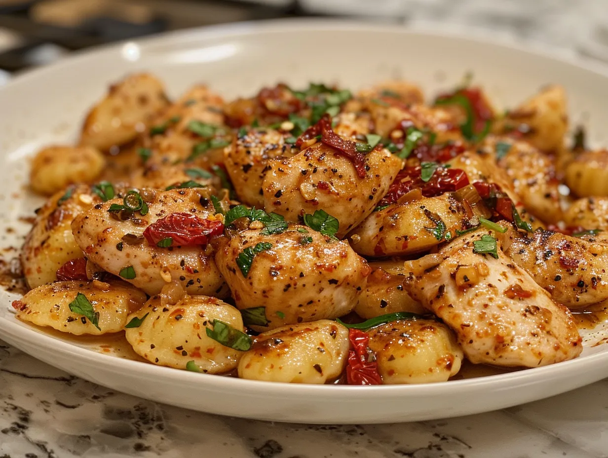 Delicious One Skillet Sun-Dried Tomato Chicken and Gnocchi