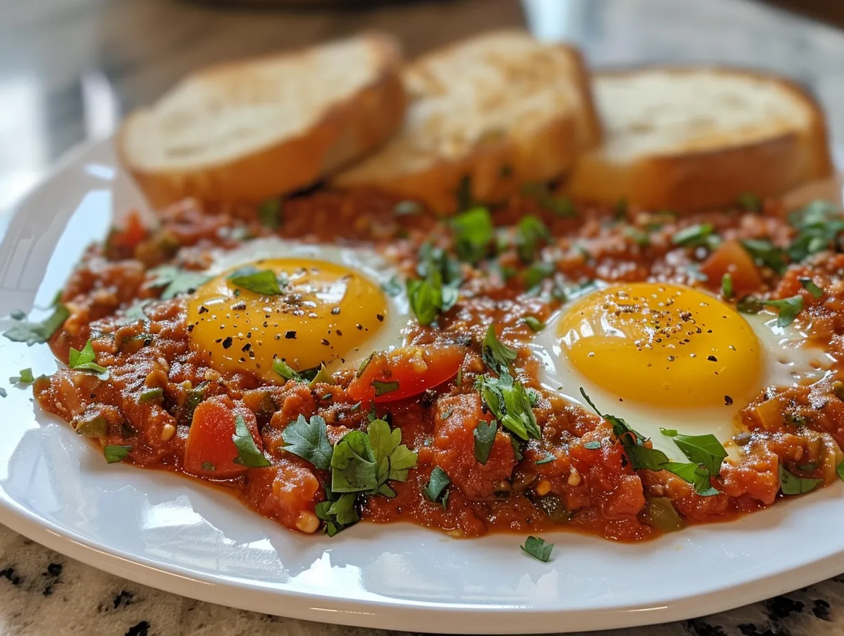 Shakshuka Recipe : Delicious Shakshuka on White Plate