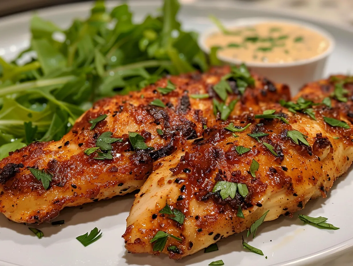 My Spiced Chicken Strips with Fresh Salad Yogurt Sauce
