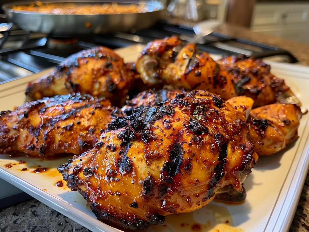 Delicious spicy grilled harissa chicken ready to eat