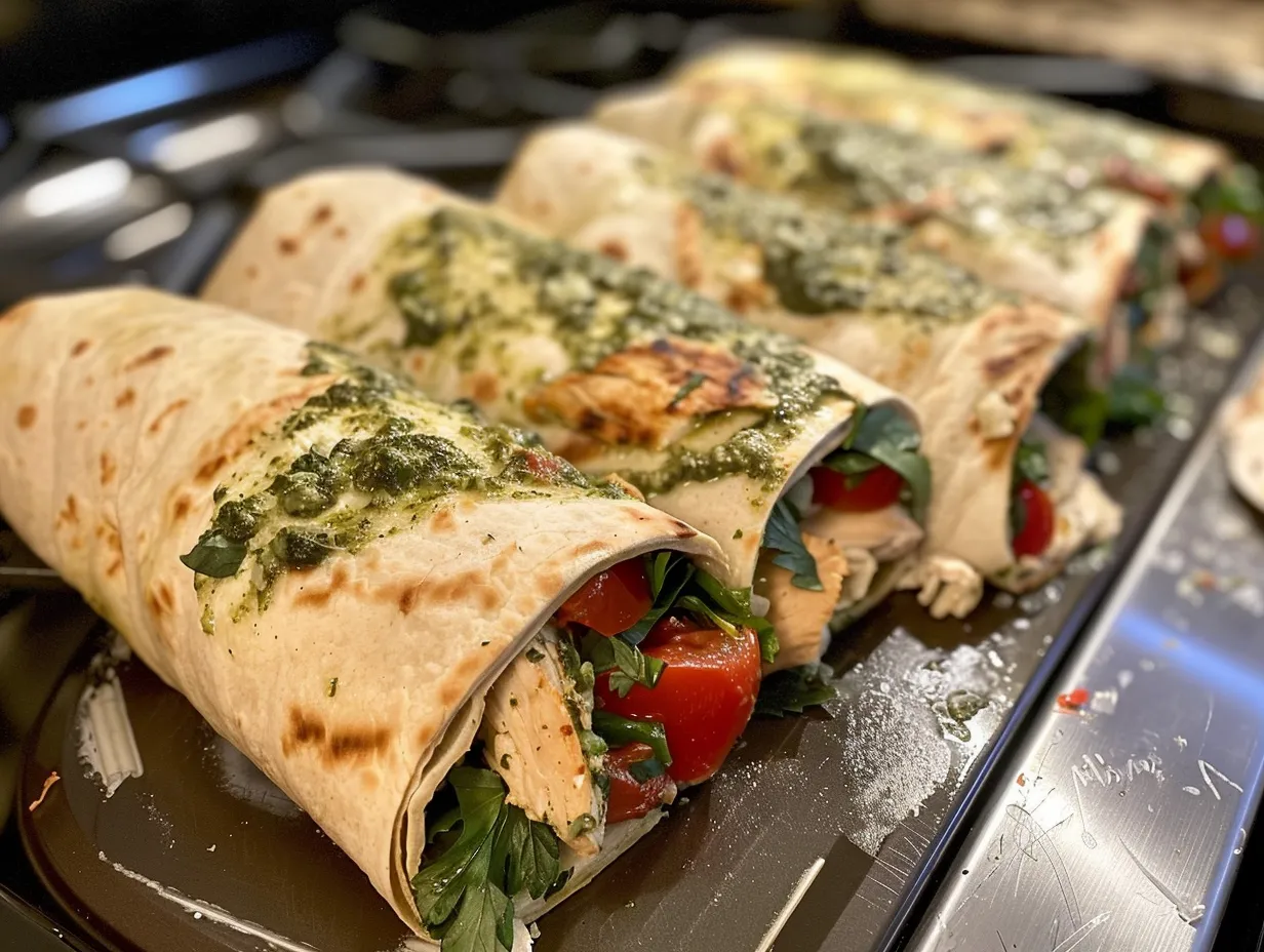 Enjoying Homemade Bruschetta Chicken Pesto Wraps