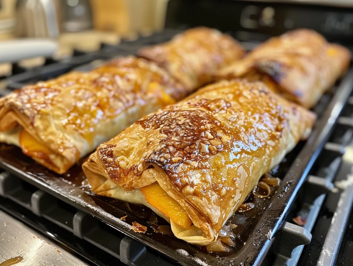 Enjoying Homemade Peach Cobbler Egg Rolls