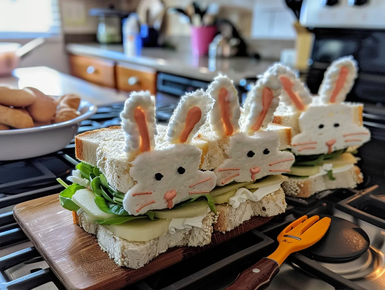 enjoying whimsical easter bunny sandwiches