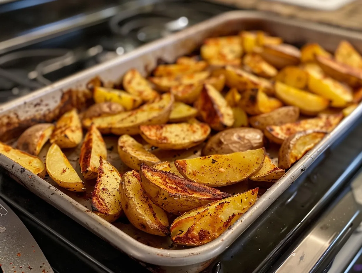 Finished air fried potato wedges