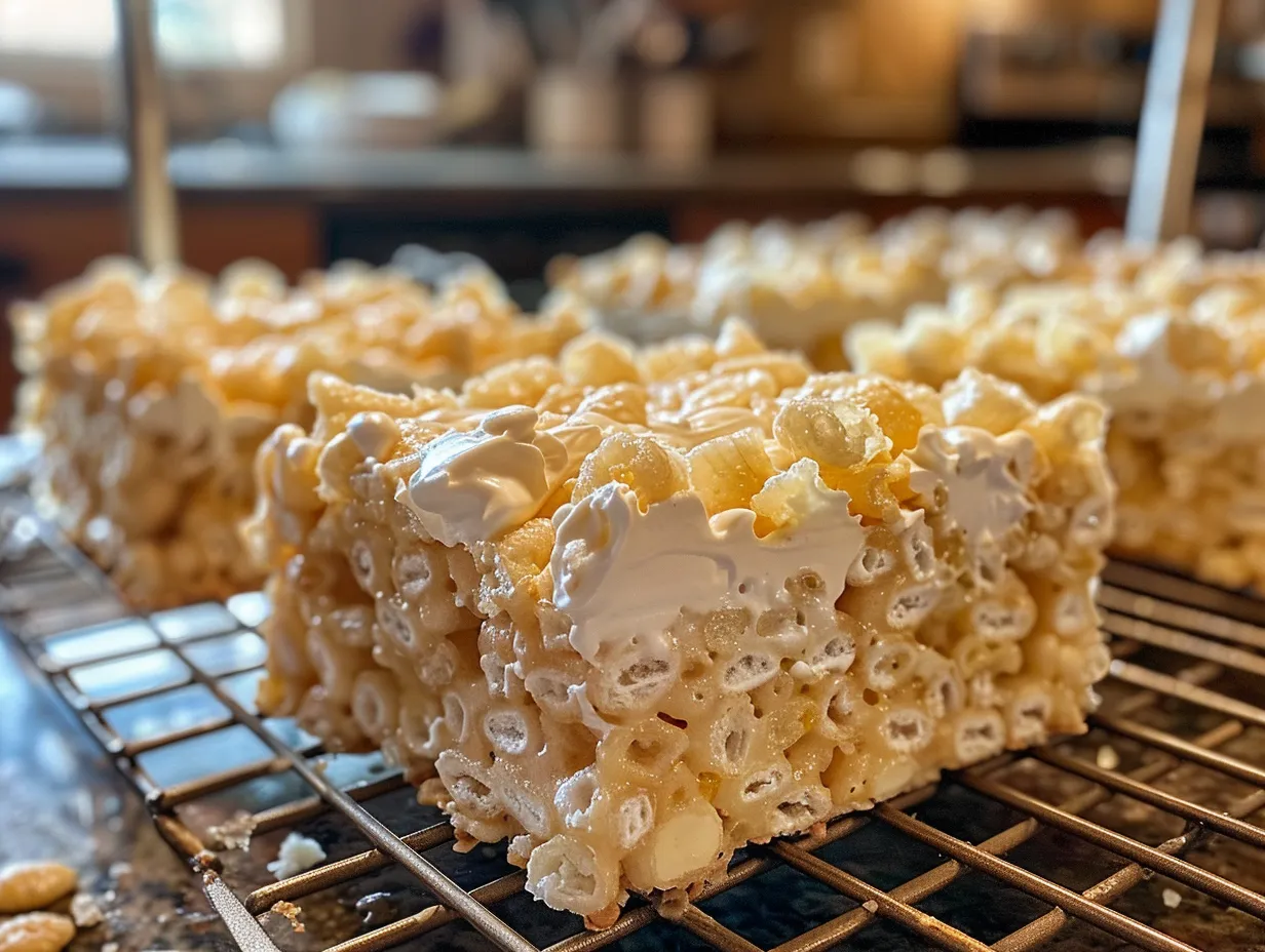 finished banana pudding rice krispie treats