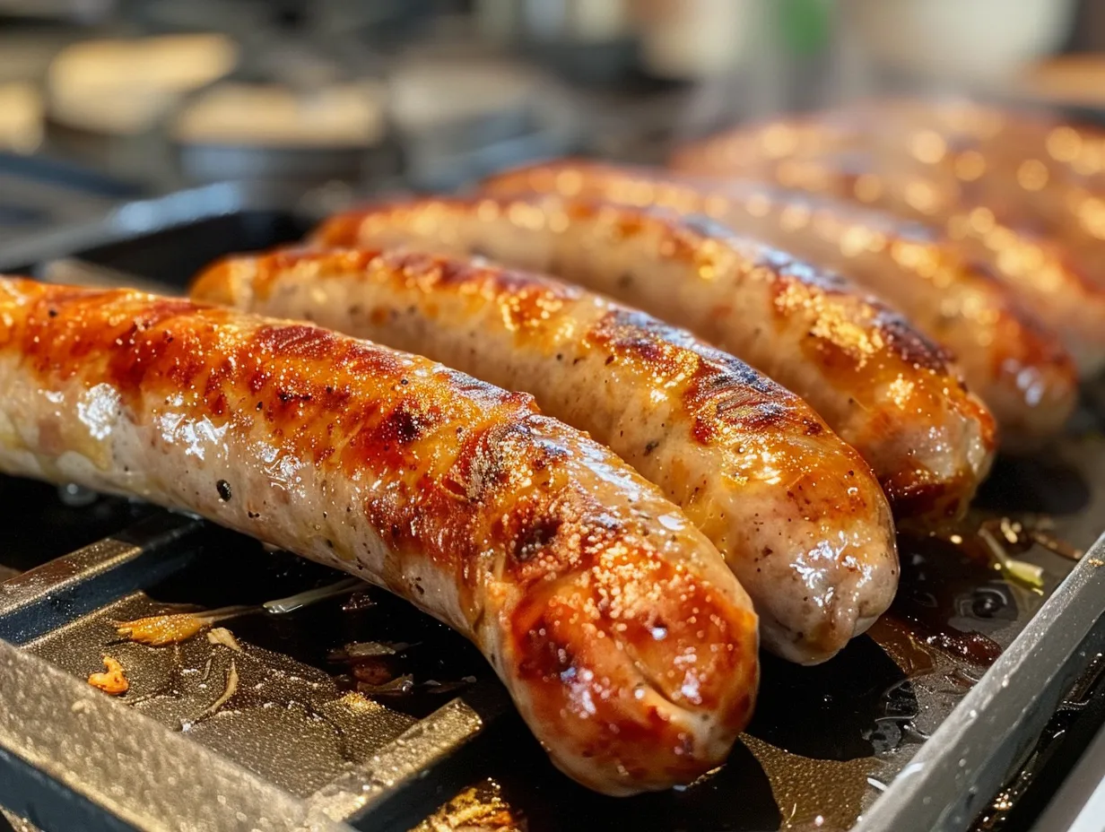 Finished chicken sausage on stove