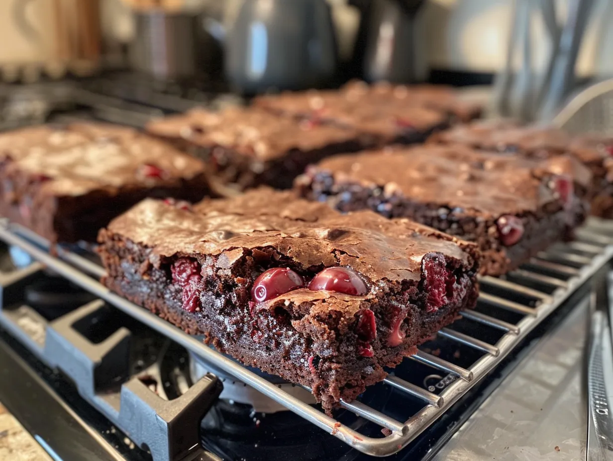 Finished chocolate cherry brownies - ready to serve