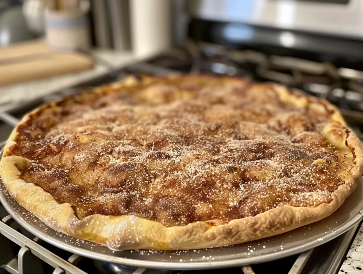 Finished Cinnamon Sugar Pizza On Kitchen Counter