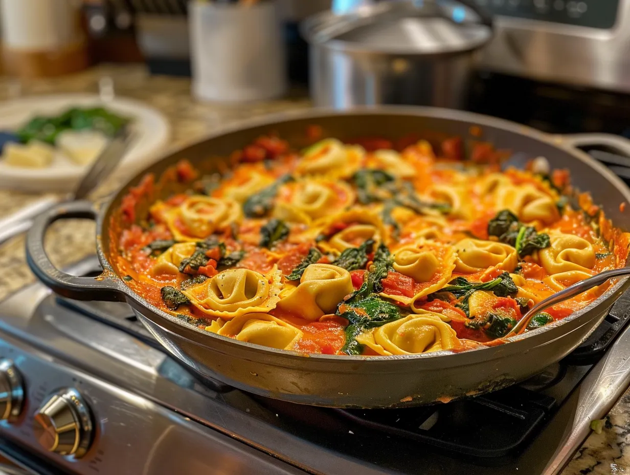Finished Creamy Spinach Tomato Tortellini
