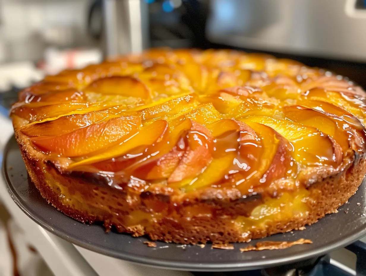 finished fresh peach cake