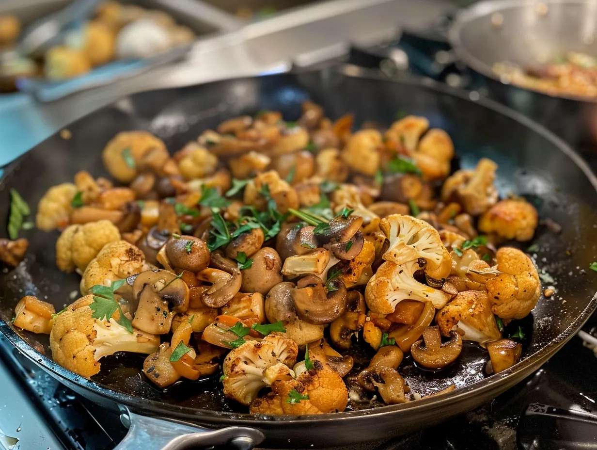Finished Garlic Mushrooms Cauliflower Skillet Display