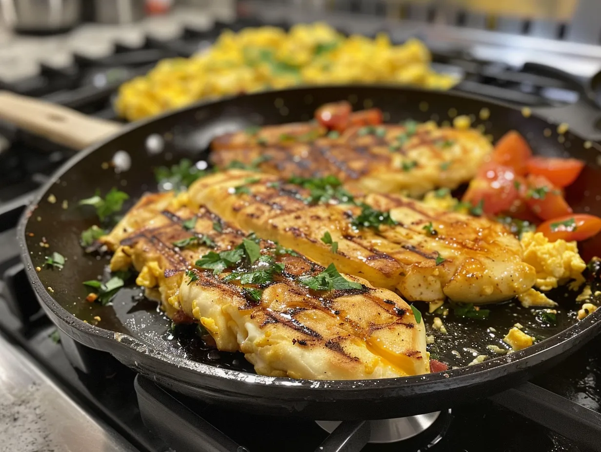 Finished Grilled Halloumi and Scrambled Eggs