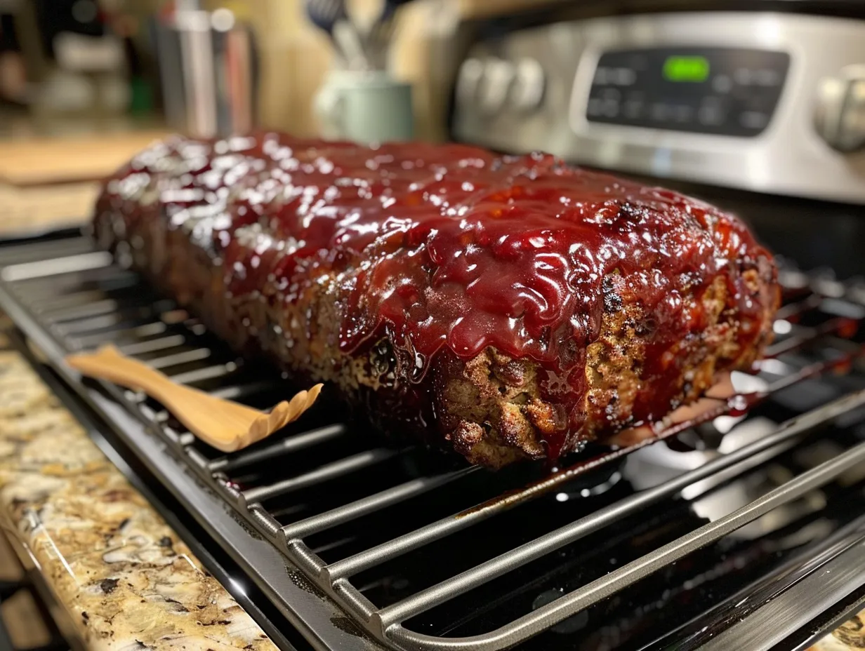 Finished meatloaf on stove