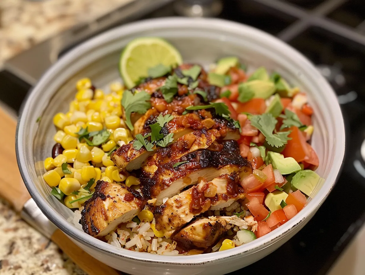 Finished Mexican Street Corn Chicken Bowl