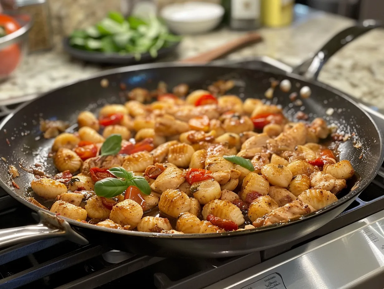 Finished One Skillet Sun-Dried Tomato Chicken and Gnocchi