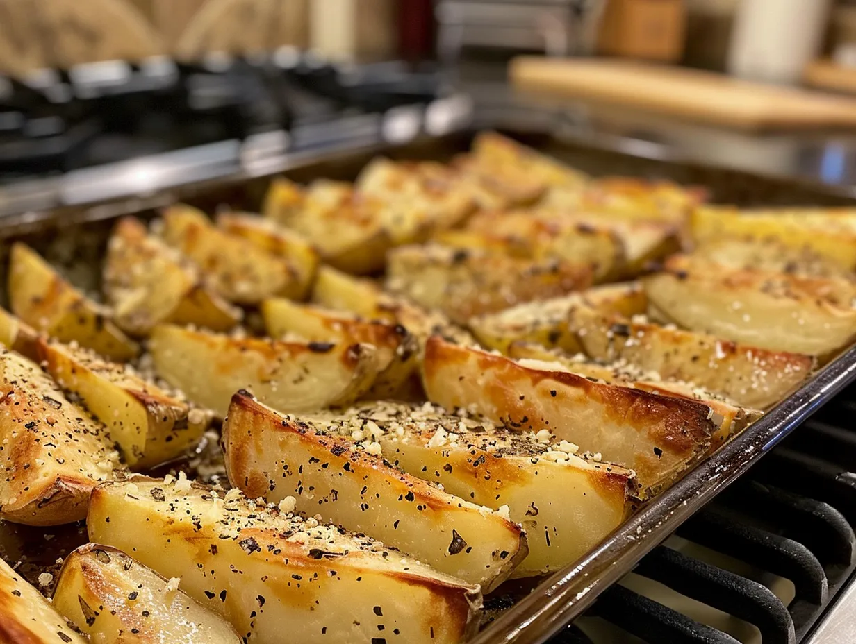 finished potato wedges on a counter