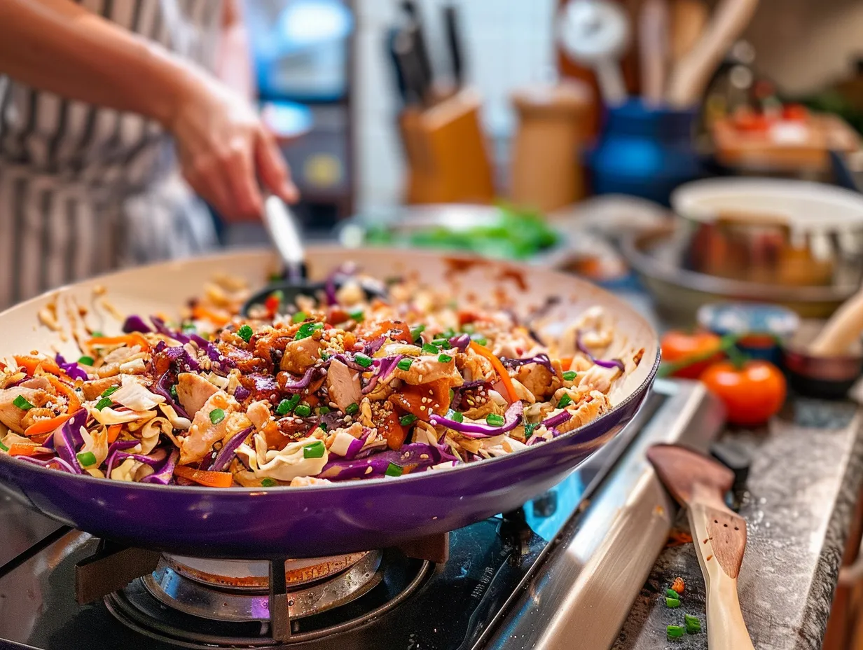 finished sesame chicken cabbage crunch salad