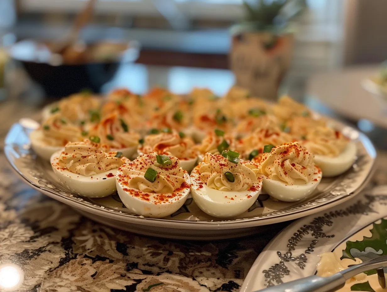 Finished Spicy Chili Garlic Deviled Eggs