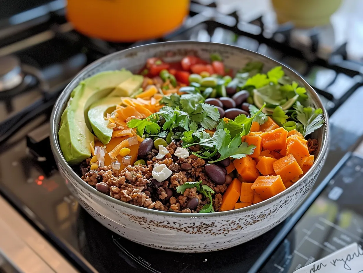 Finished sweet potato taco bowl