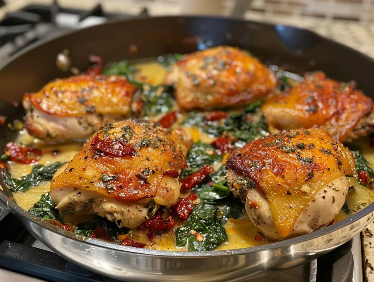 Finished Tuscan Garlic Chicken Thighs