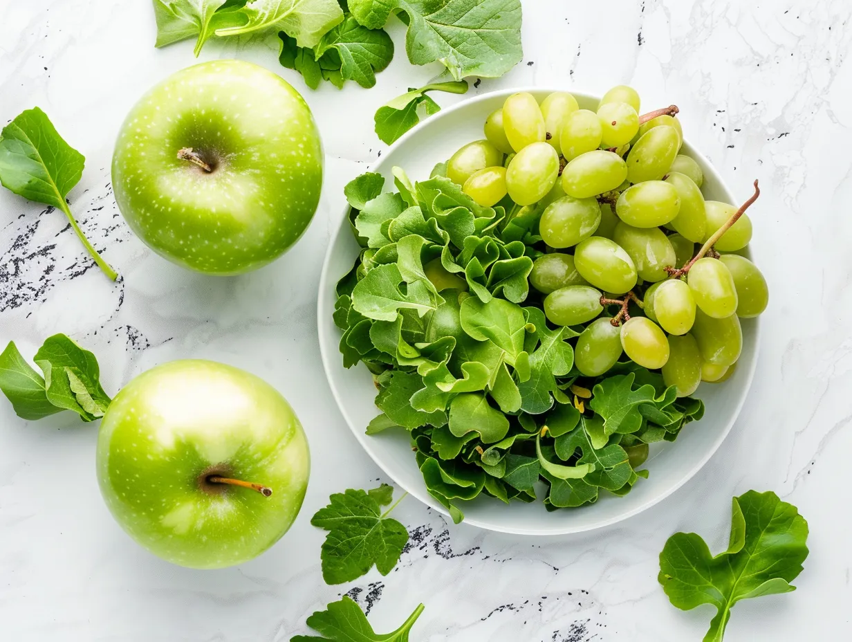 Fresh ingredients including apples and grapes for an apple salad