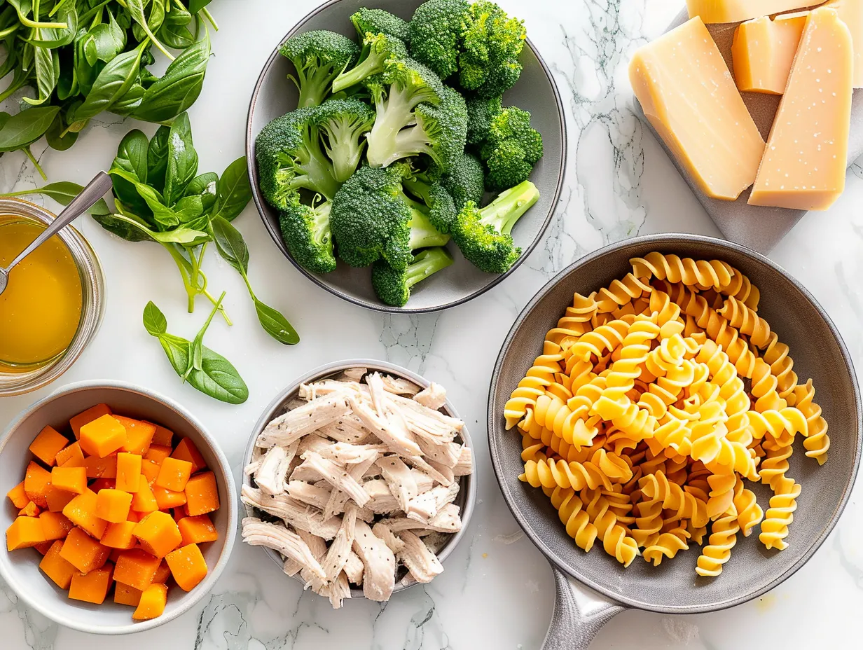 Fresh ingredients for BBQ Ranch Chicken Pasta