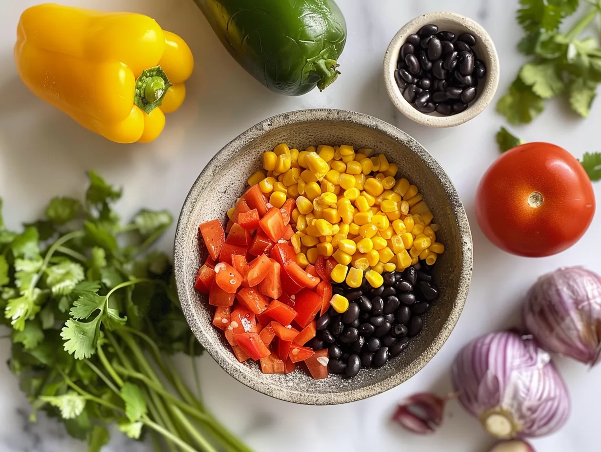 Fresh ingredients for making black bean corn salad