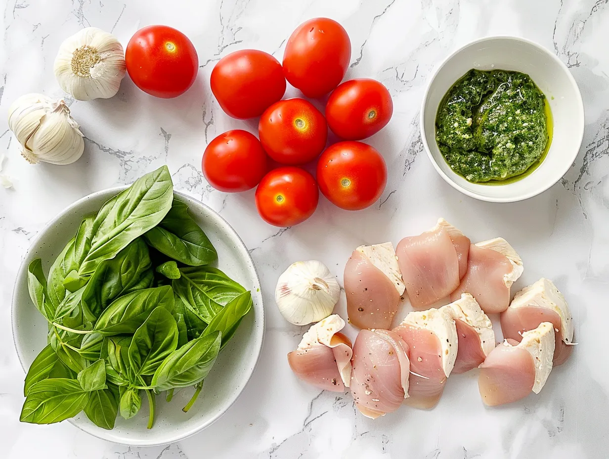 Fresh Ingredients for Bruschetta Chicken Pesto Wraps