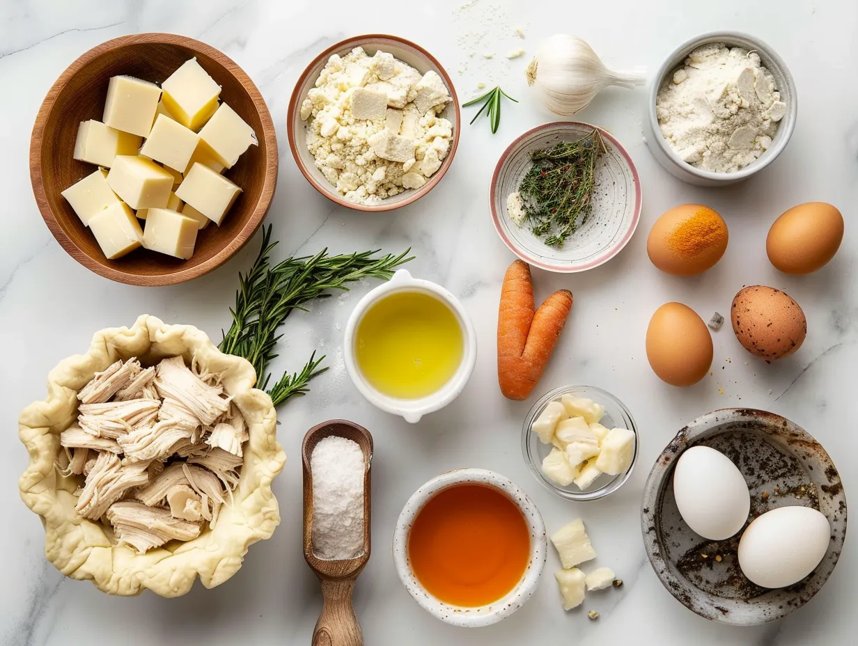 Fresh ingredients for a chicken pot pie bake